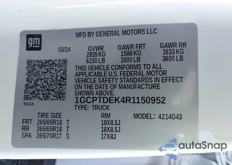 2024 Chevrolet Colorado 4Wd Z71 из США, поврежденный, VIN 1GCPTDEK4R1150952